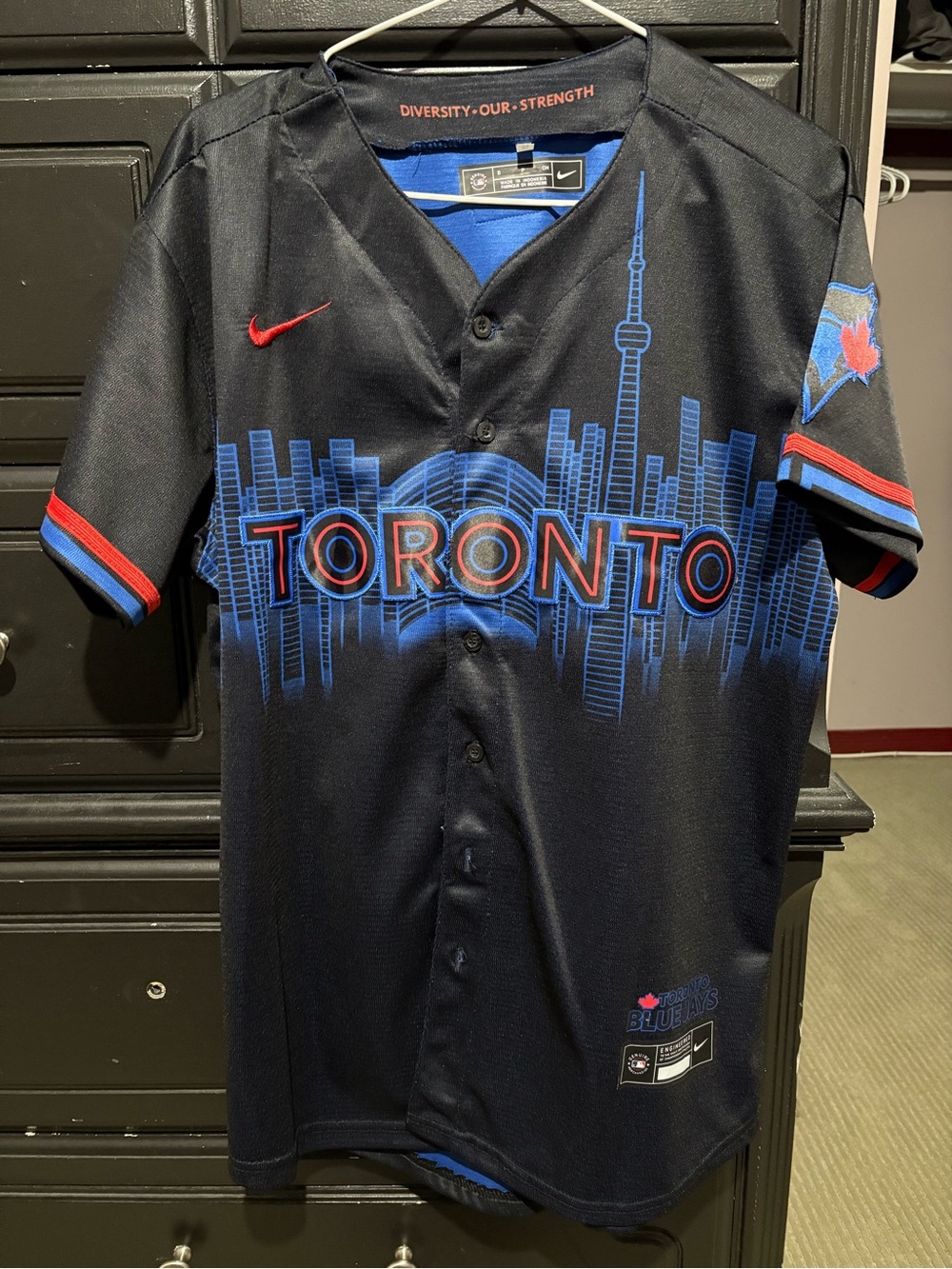 Nike Black Toronto Skyline Button-Up Jersey with Blue and Red Accents